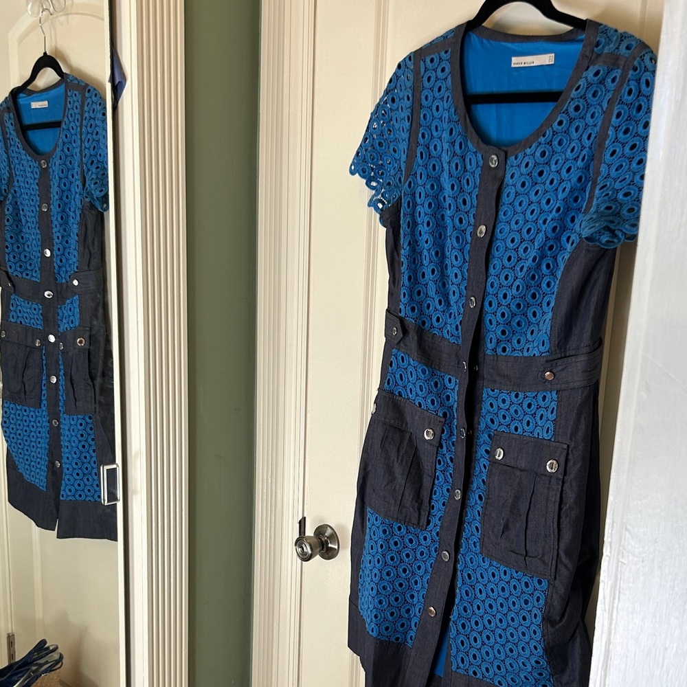 Karen Millen Stylish Blue and Black Women's Dress